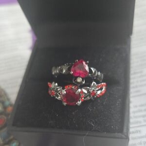 Swarovski Red and Silver Ring Duo